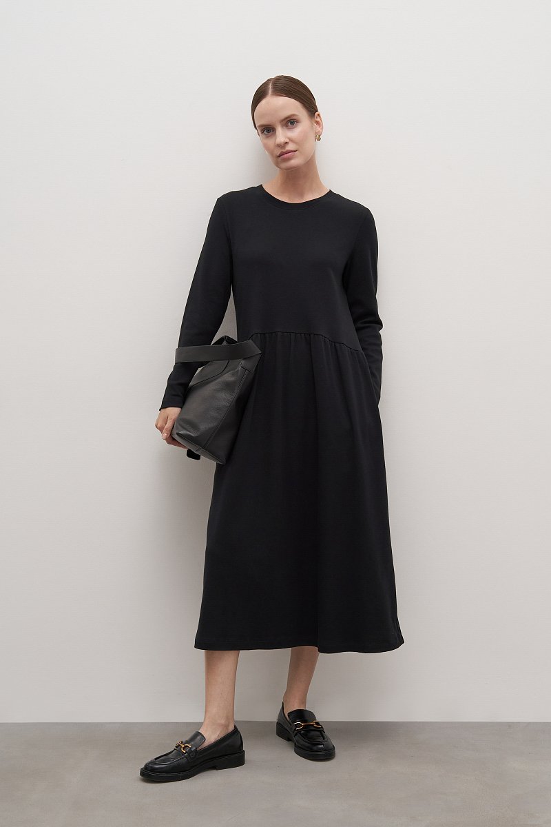 Трикотажное платье с длинным рукавом, цвет Черный, артикул: FAD110228_619. Купить в интернет-магазине FINN FLARE